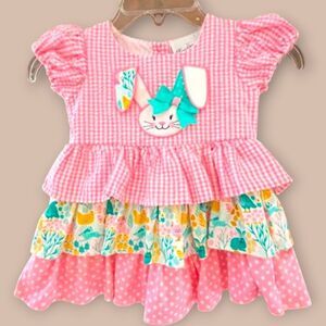 Easter Bunny Rare‎ Editions Seersucker Embroidered Vintage Toddler Girl Dress